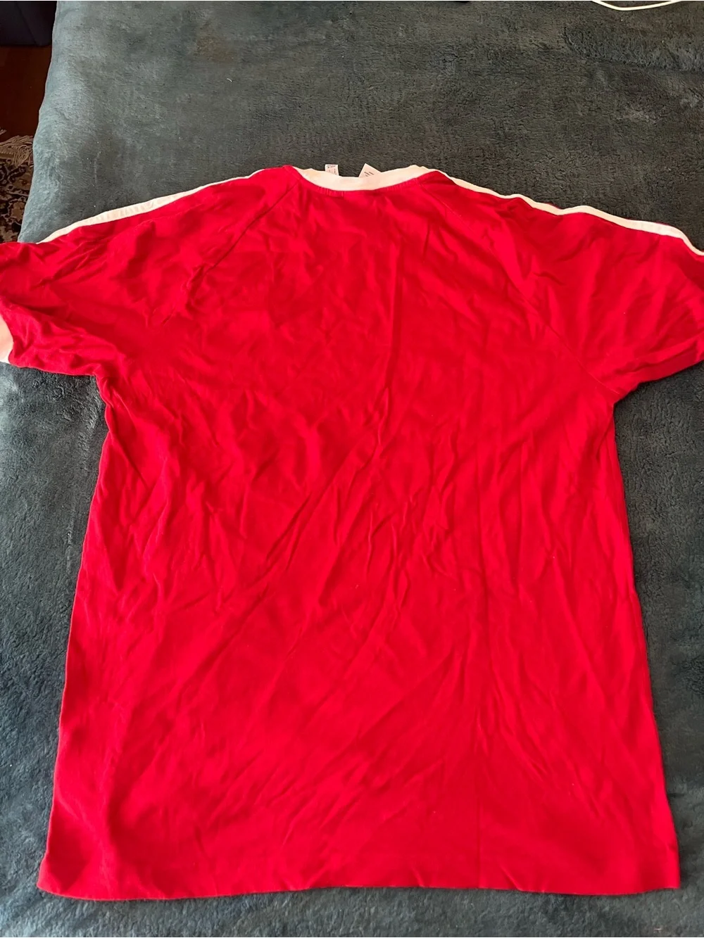 adidas Red Short Sleeve Trefoil Tee with White Stripes